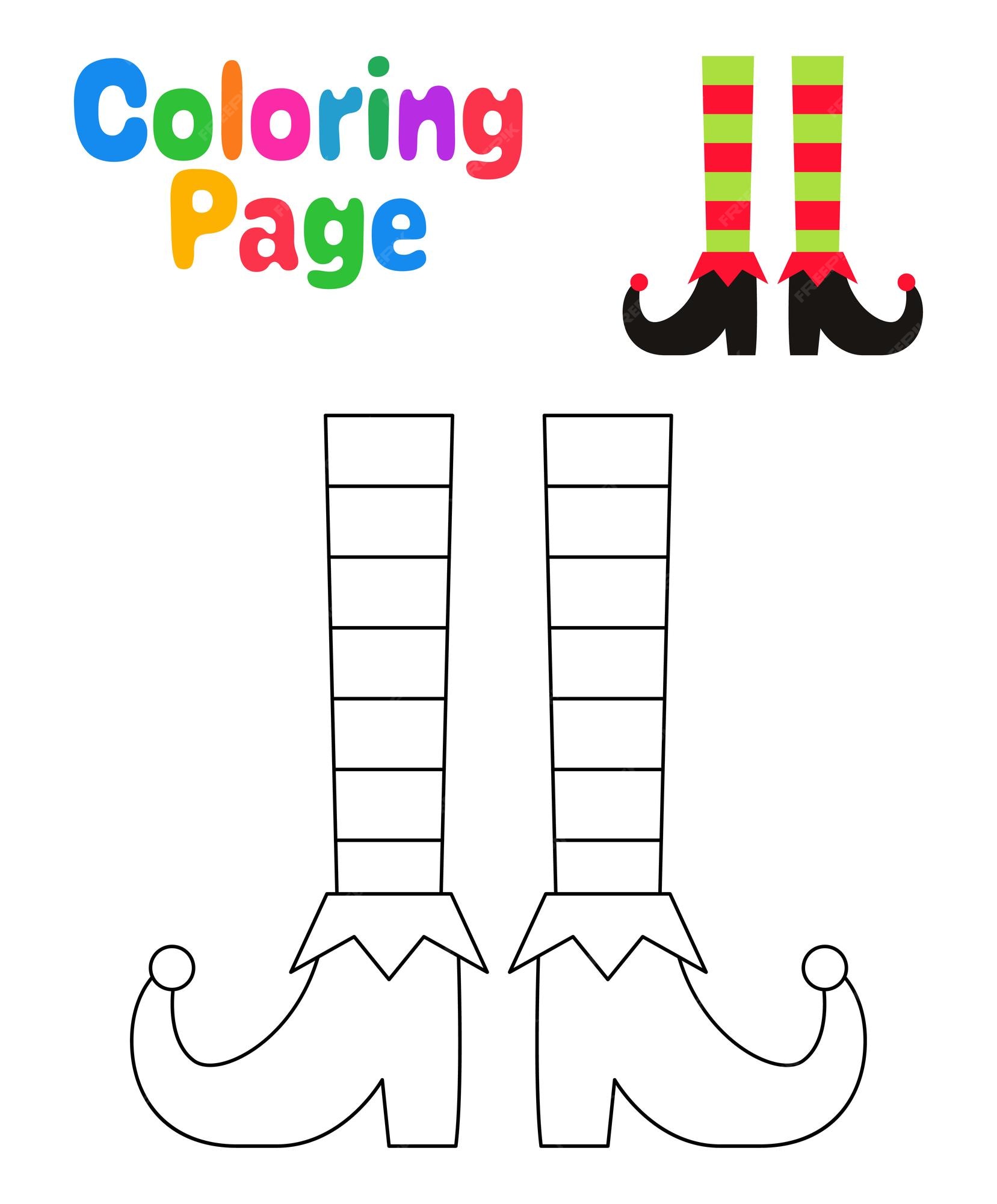 Premium vector coloring page with elf feet for kids