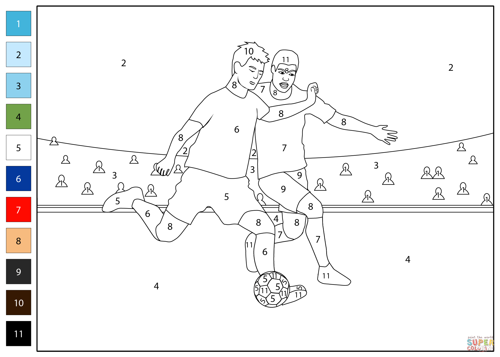 Soccer football color by number free printable coloring pages