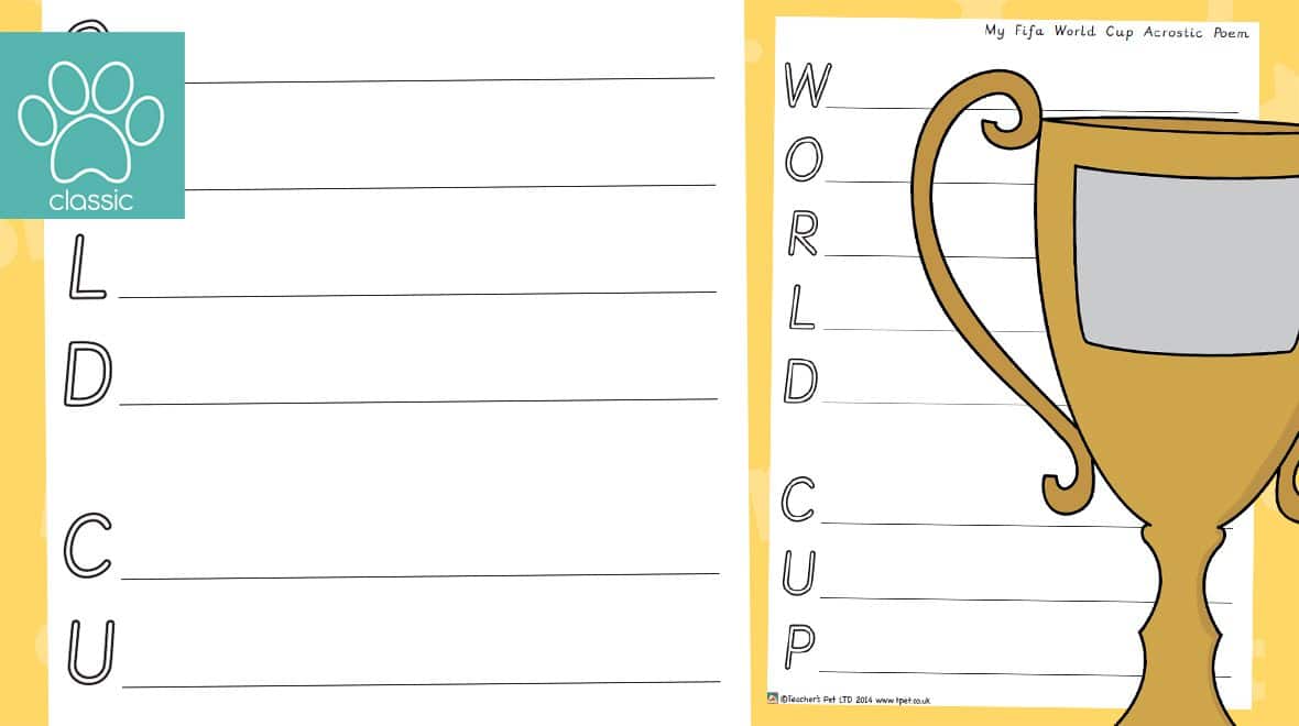 Teachers pet world cup acrostic poem