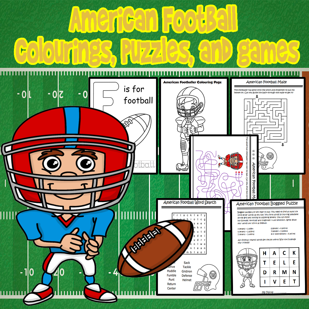 American football colourings puzzles and games made by teachers