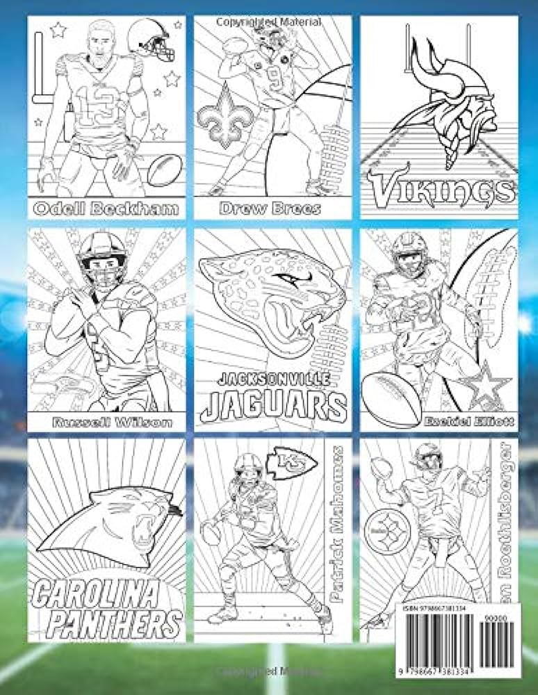 American football coloring book artistic illustrations of famous players and team logos johnson nick marcus books