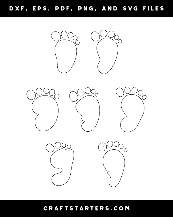 Baby footprint outline patterns dfx eps pdf png and svg cut files