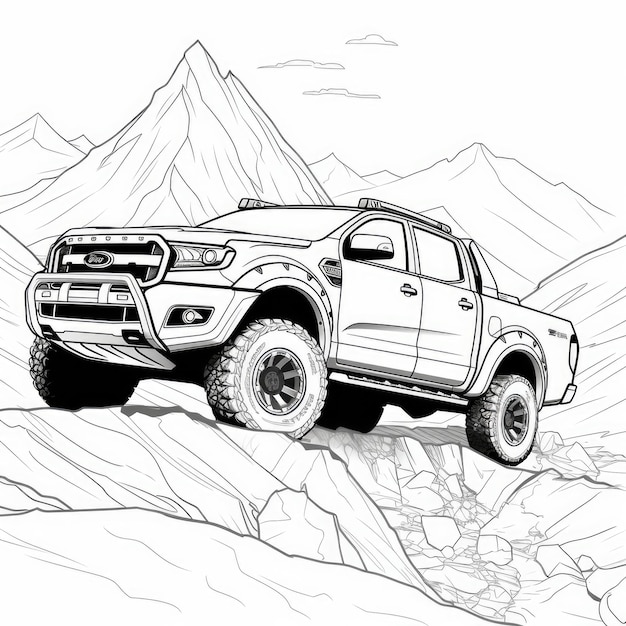 Premium ai image ford ranger adventure mangainspired block print coloring page for kids with vibrant color blocks