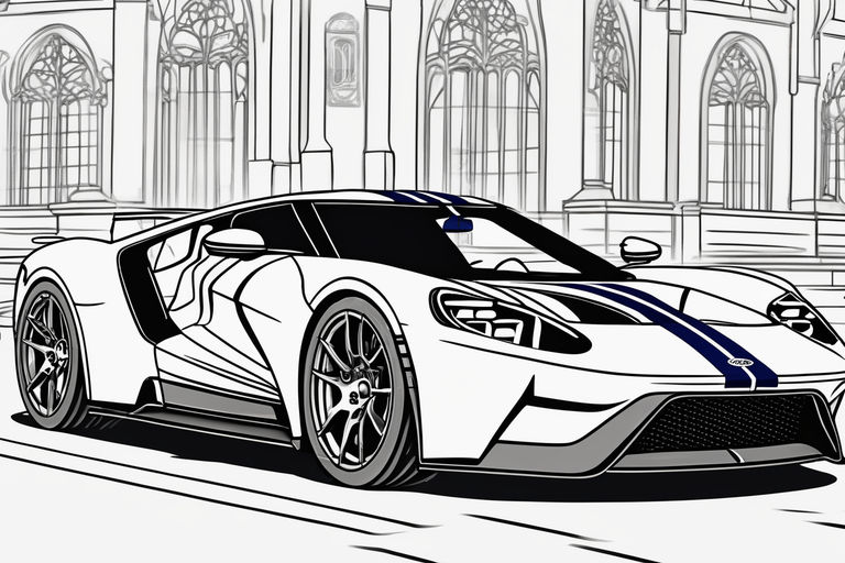 A sharp drawing of ford gt for coloring in vector for children from years