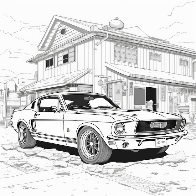 Premium ai image revving up imagination ford mustang coloring page in manga block print style