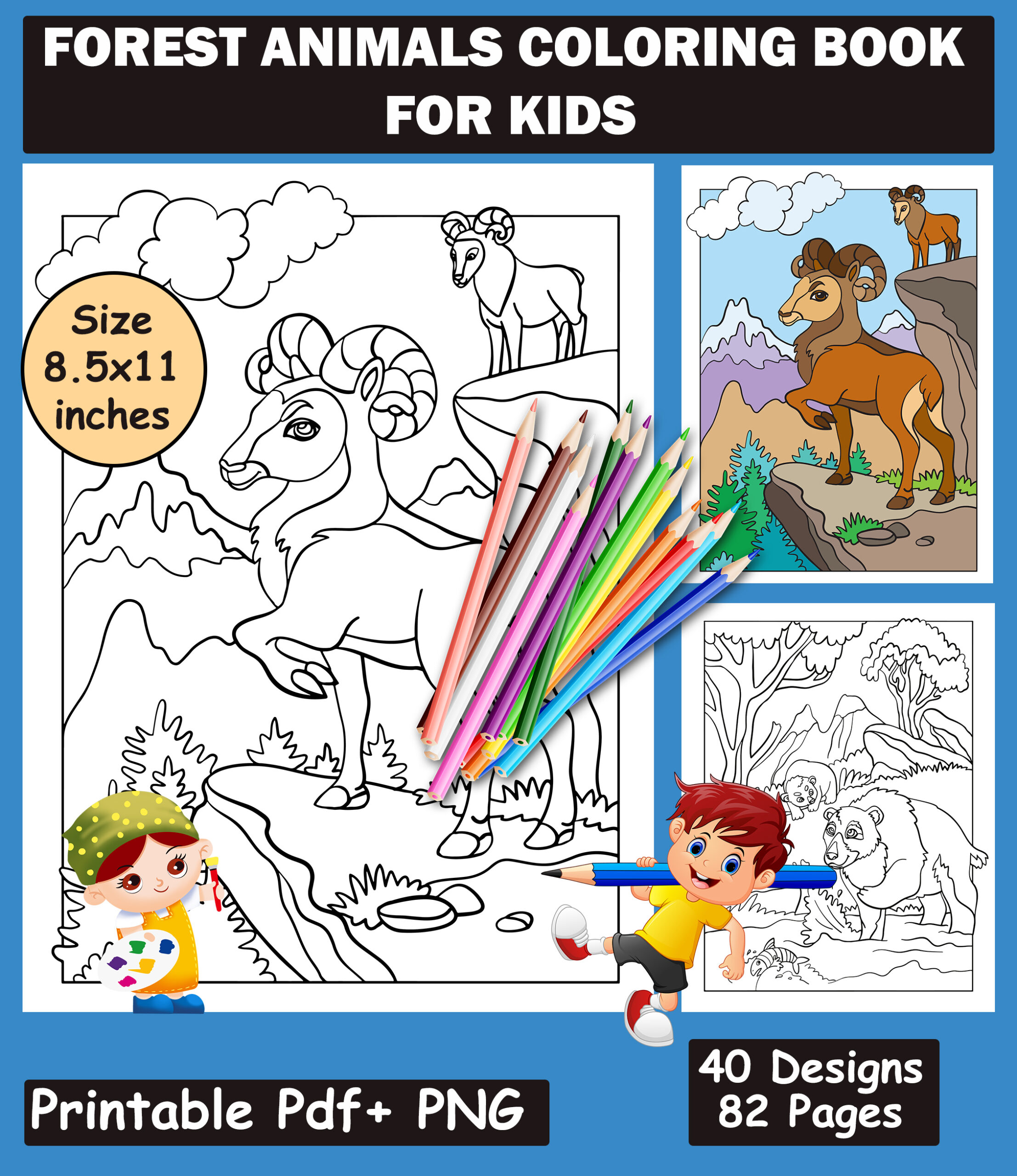 Printable forest animals coloring book for kids