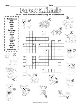 Esl forest woodland animals crossword puzzle worksheet activity crossword woodland animals crossword puzzle