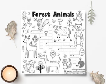 Printable crossword puzzles for kids activity pages with animals for children crossword book for homeschooling instant download