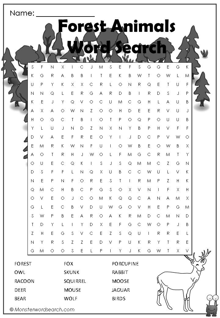 Awesome forest animals word search forest animals word puzzles for kids kids word search