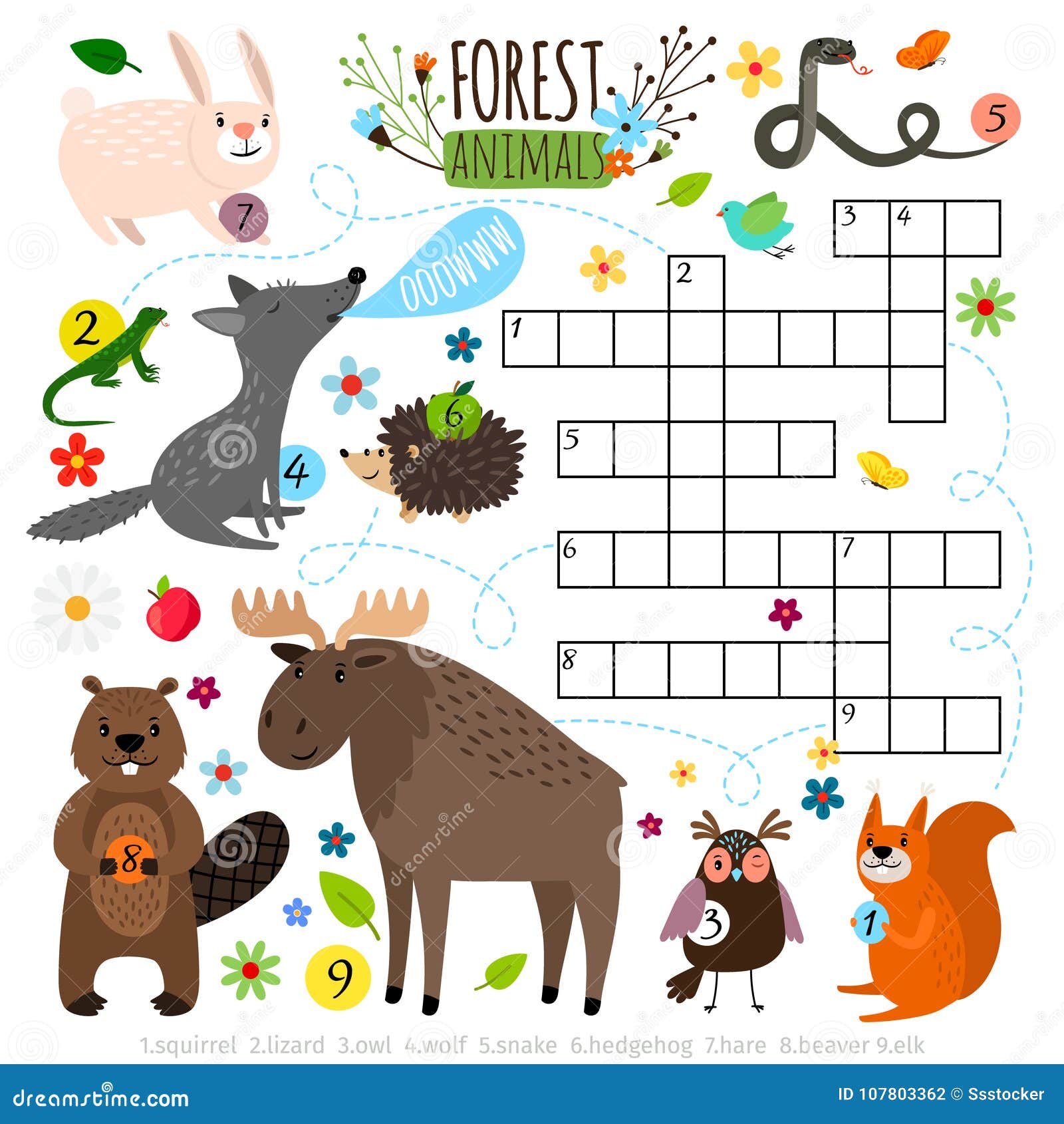 Forest animals crossword puzzle stock vector