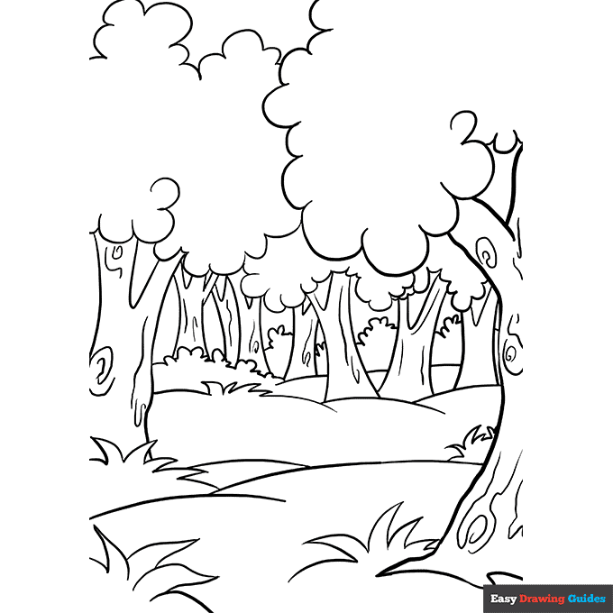 Cartoon forest coloring page easy drawing guides