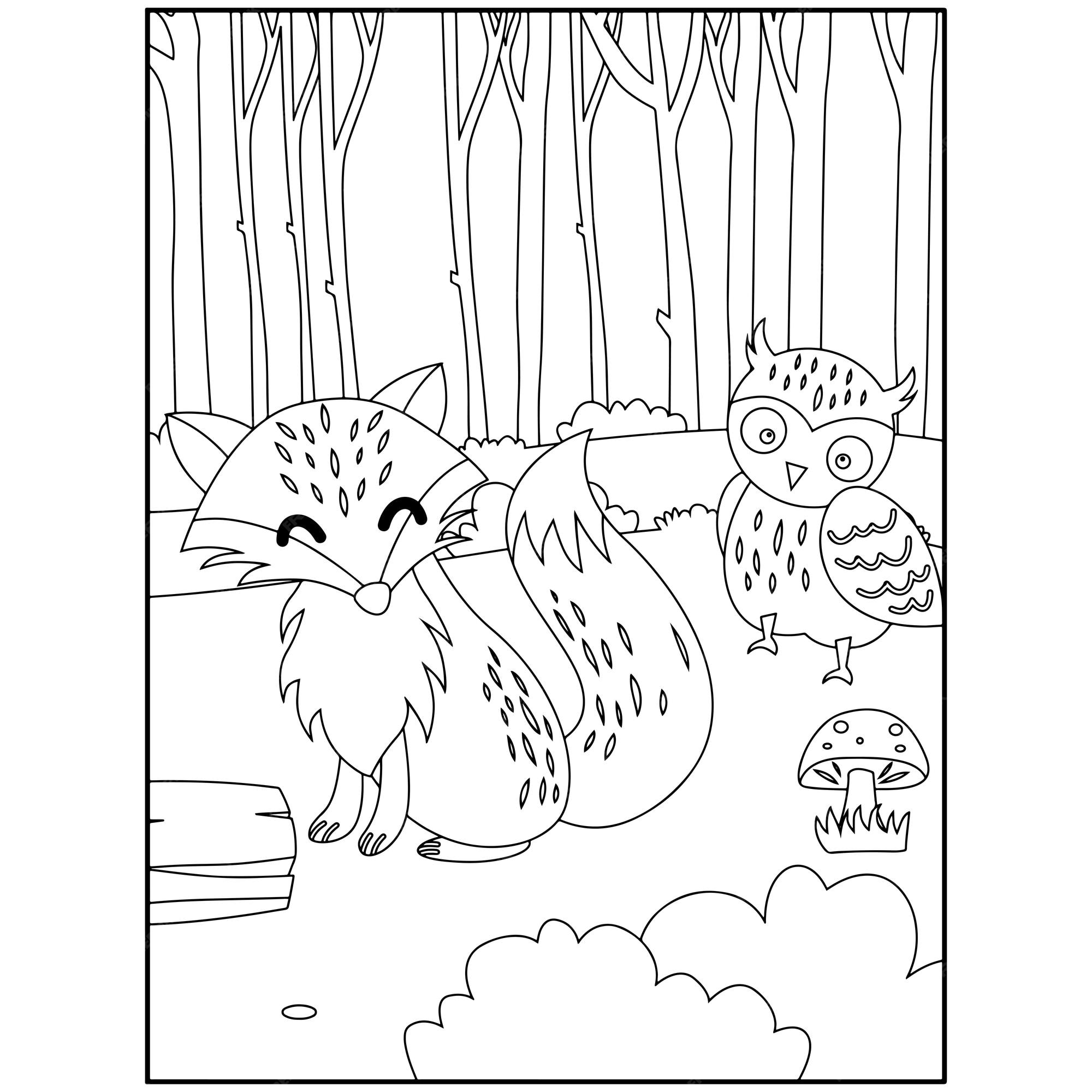 Premium vector printable forest animals coloring pages for kids premium vector