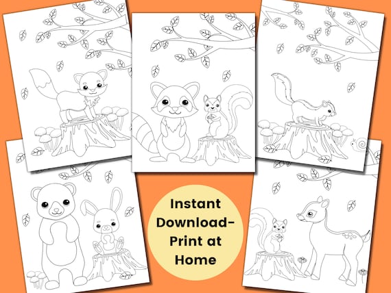 Forest animal coloring pages for kids kids party games woodland birthday favor animal coloring sheet baby shower activities homeschool