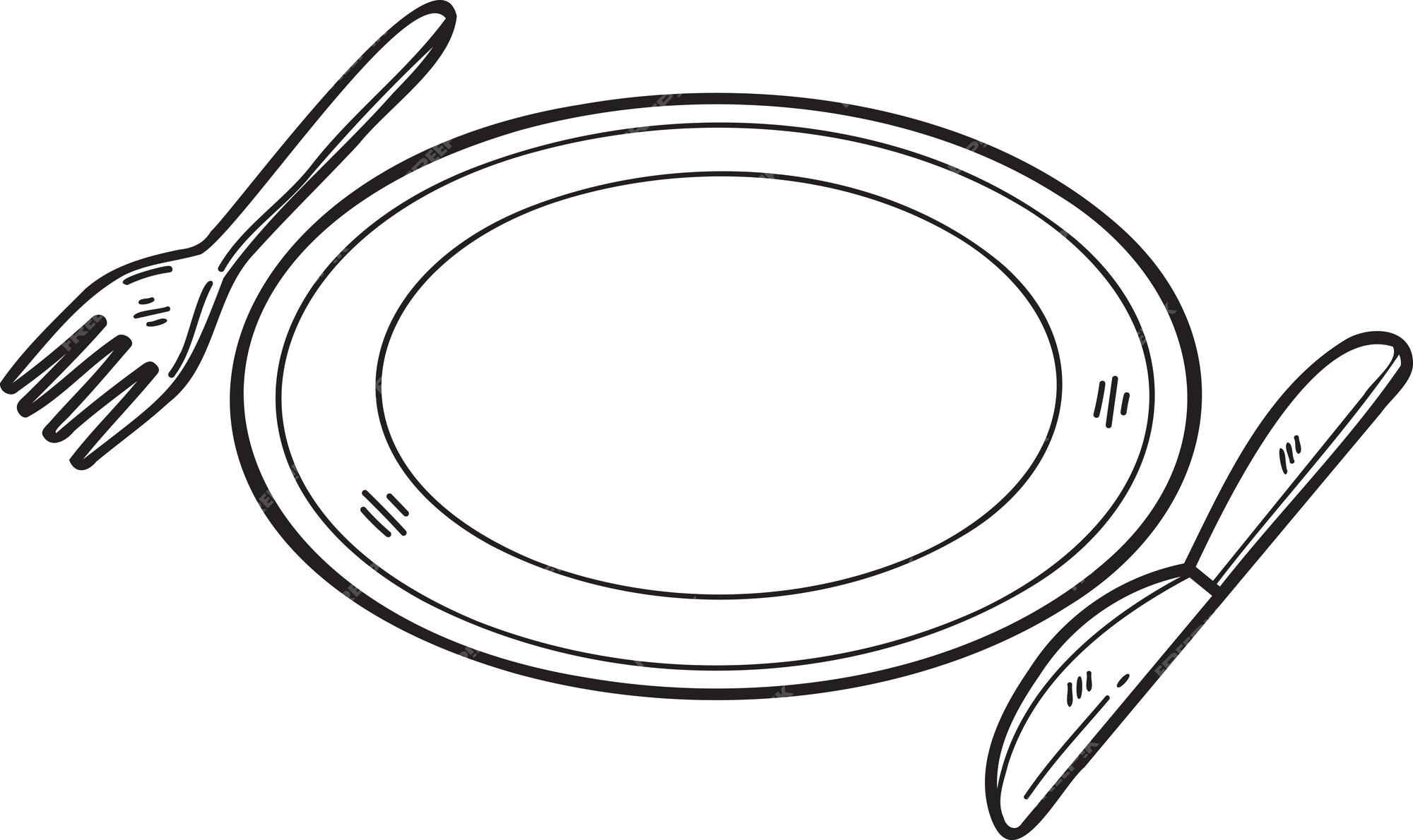 Premium vector hand drawn food plate with fork and knife illustration in doodle style