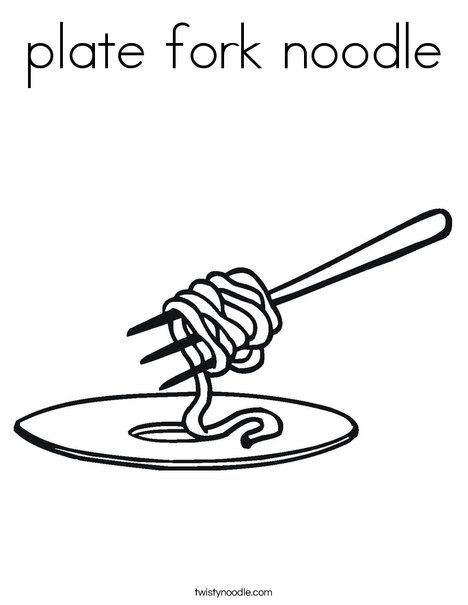 Plate fork noodle coloring page