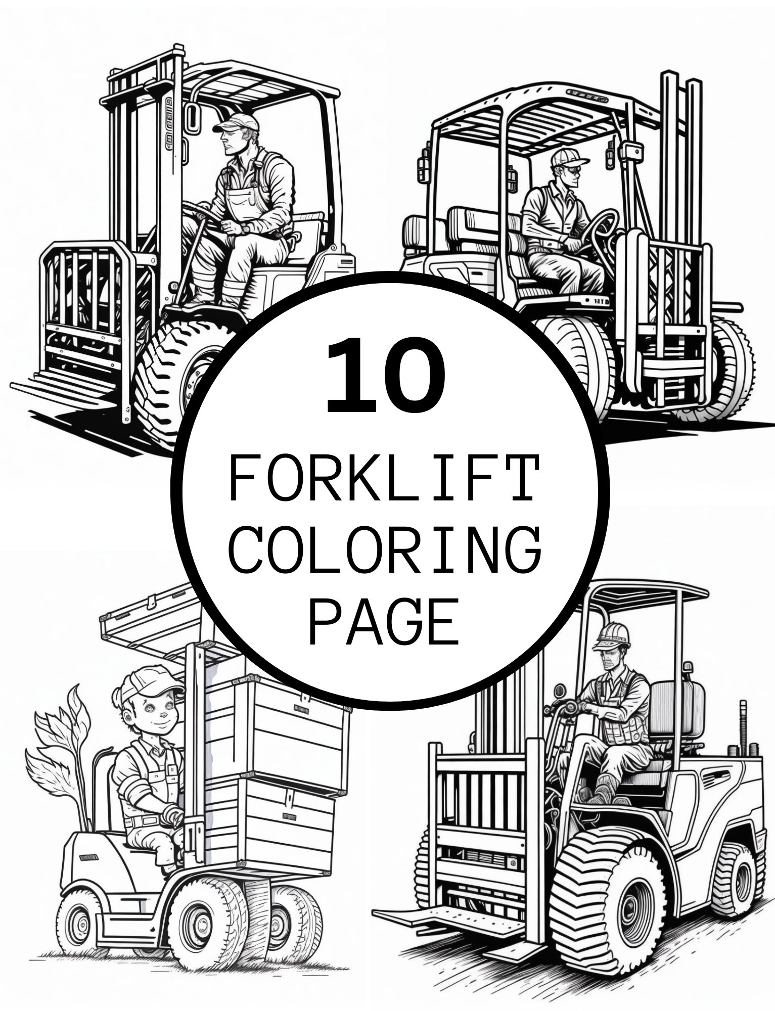 Realistic fork lift coloring pages for kids and adults made by teachers