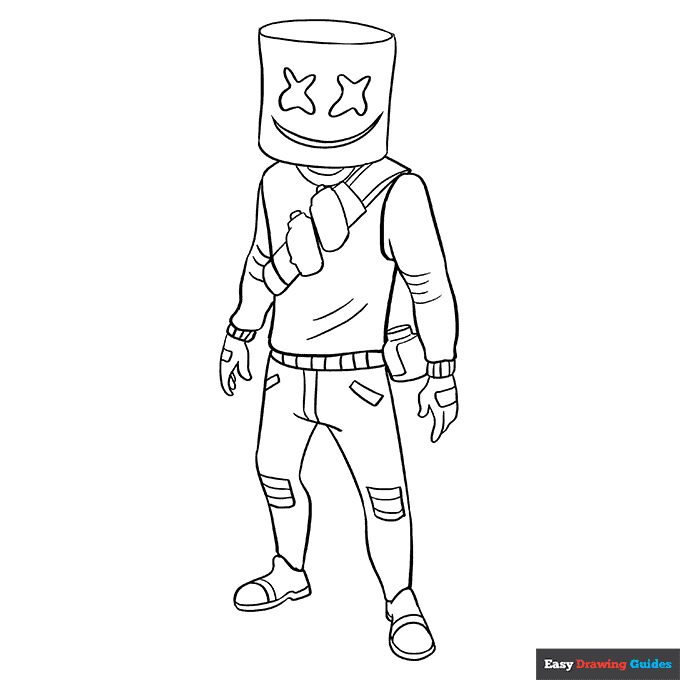 Marshmello from fortnite coloring page easy drawing guides