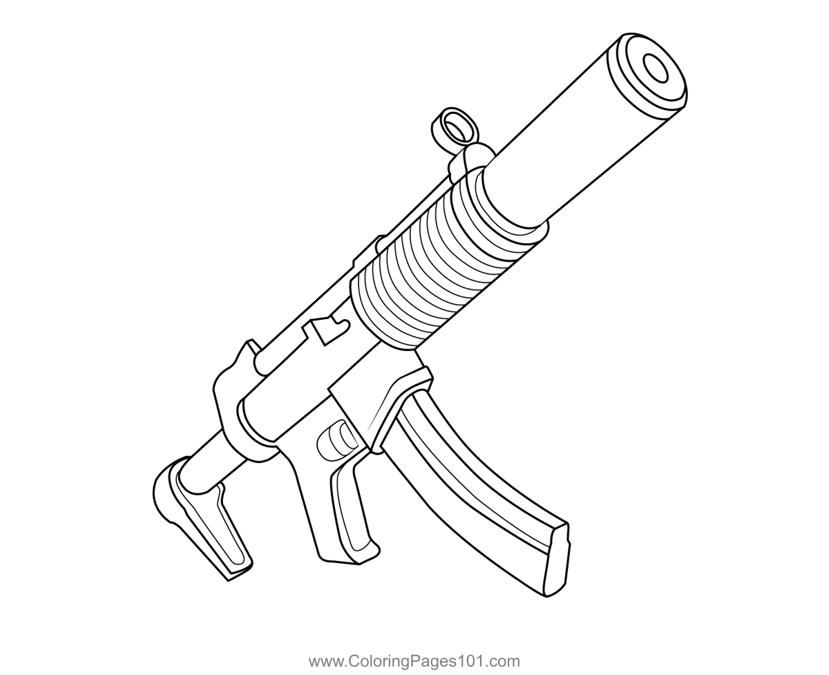 Suppressed smg fortnite coloring page for kids