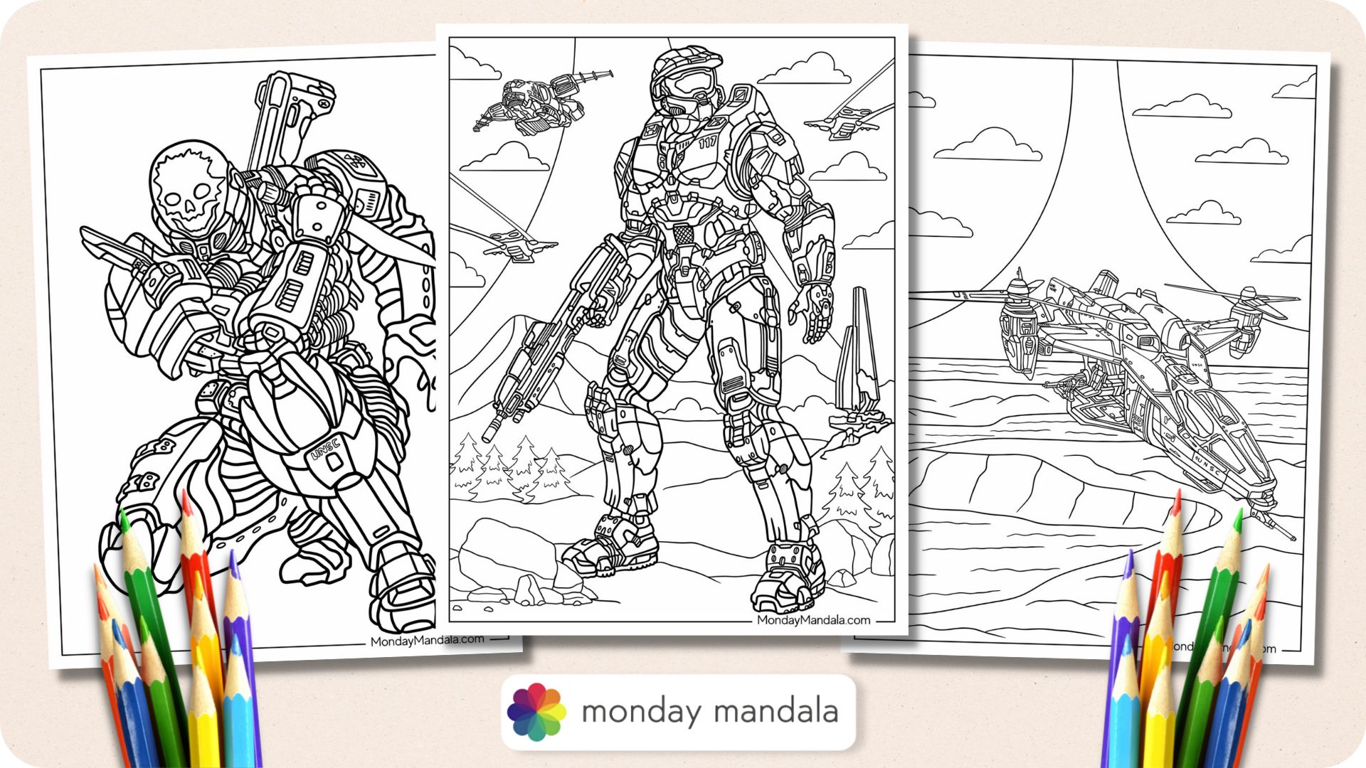 Halo coloring pages free pdf printables