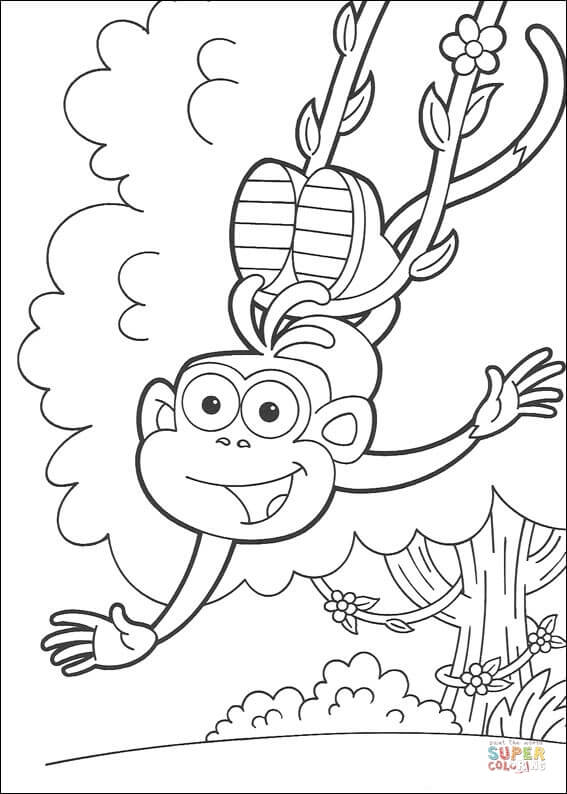 Boots swinging from a liana coloring page free printable coloring pages