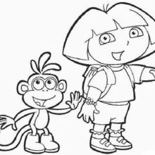 Dora with her friend boots the monkey coloring pages