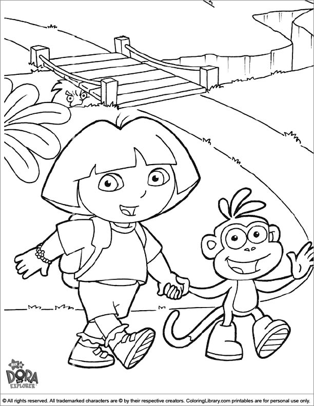 Dora the exorer coloring page dora and boots walking holding hands coloring pages coloring books printable coloring book