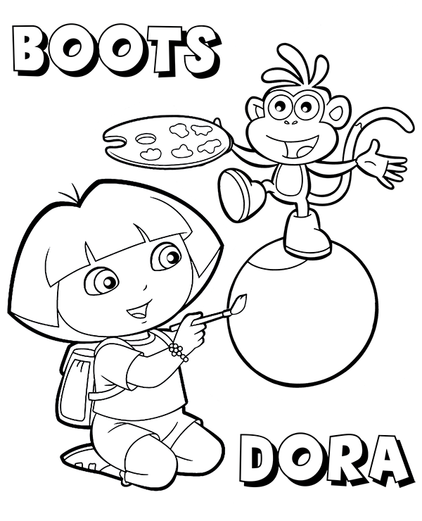 Dora coloring page with boots for kids