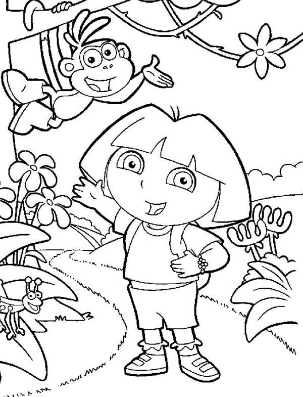 Dora and boots find the right path in dora the explorer coloring page