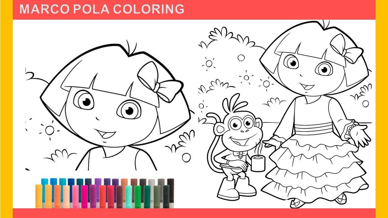 Dora in a holiday dress and her monkey ðµdora the explorer coloring