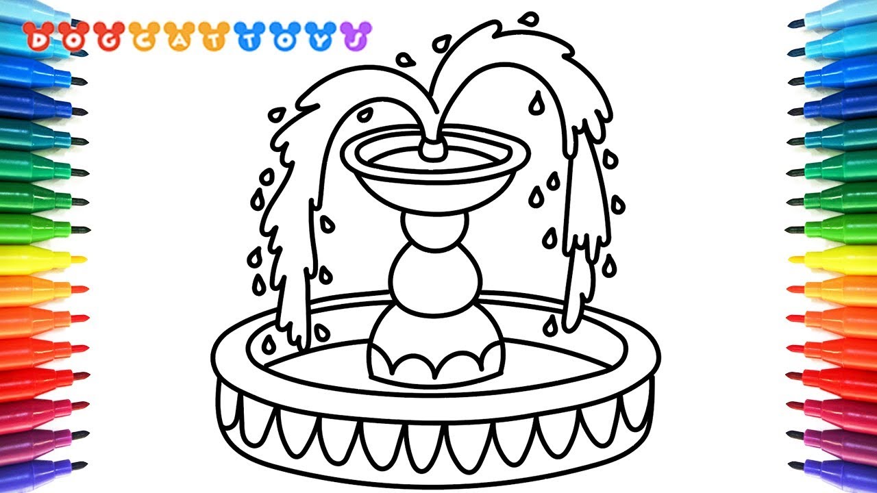 How to draw fountain coloring pages for kids with color markers