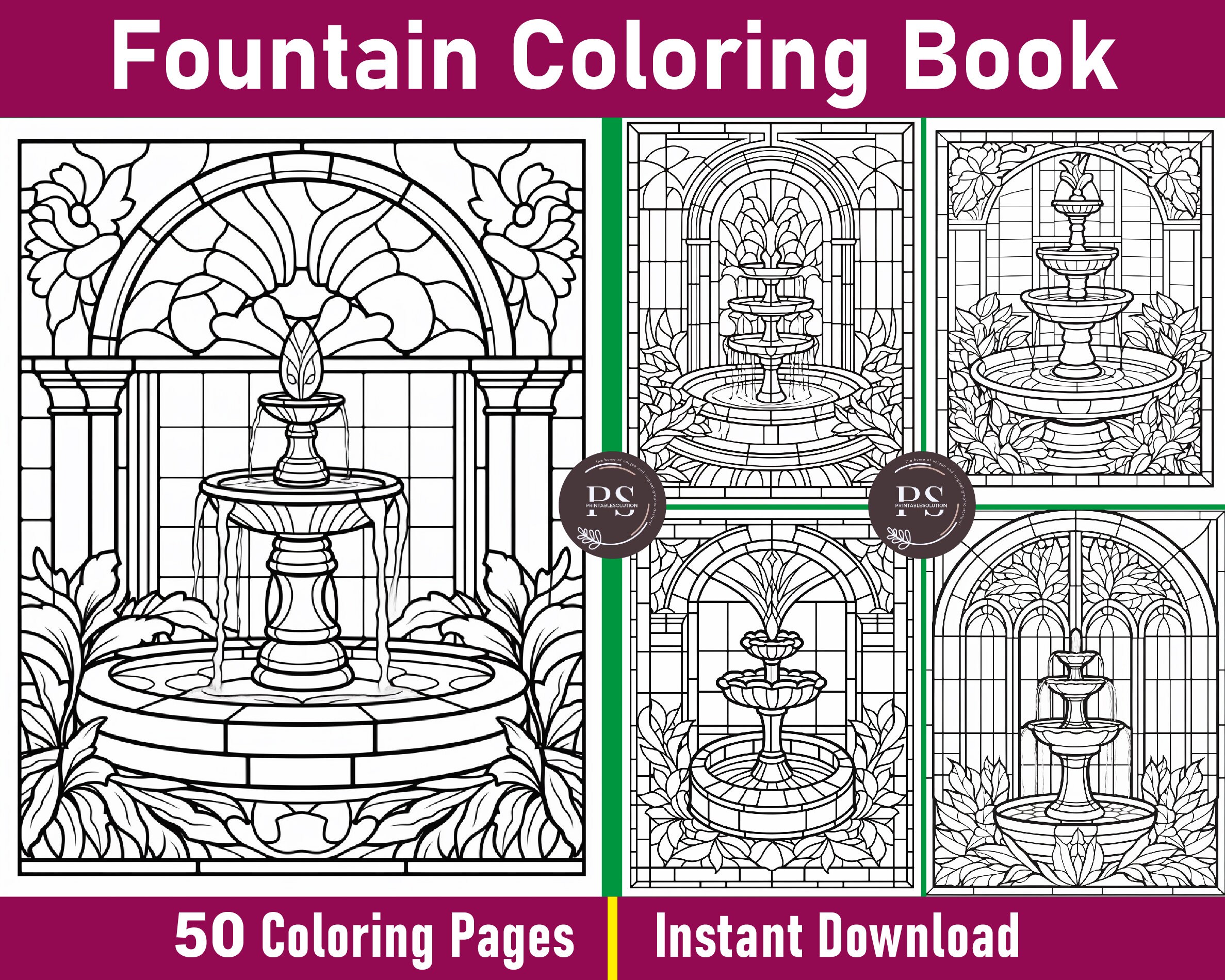 Fountain coloring pages beautiful scene coloring book