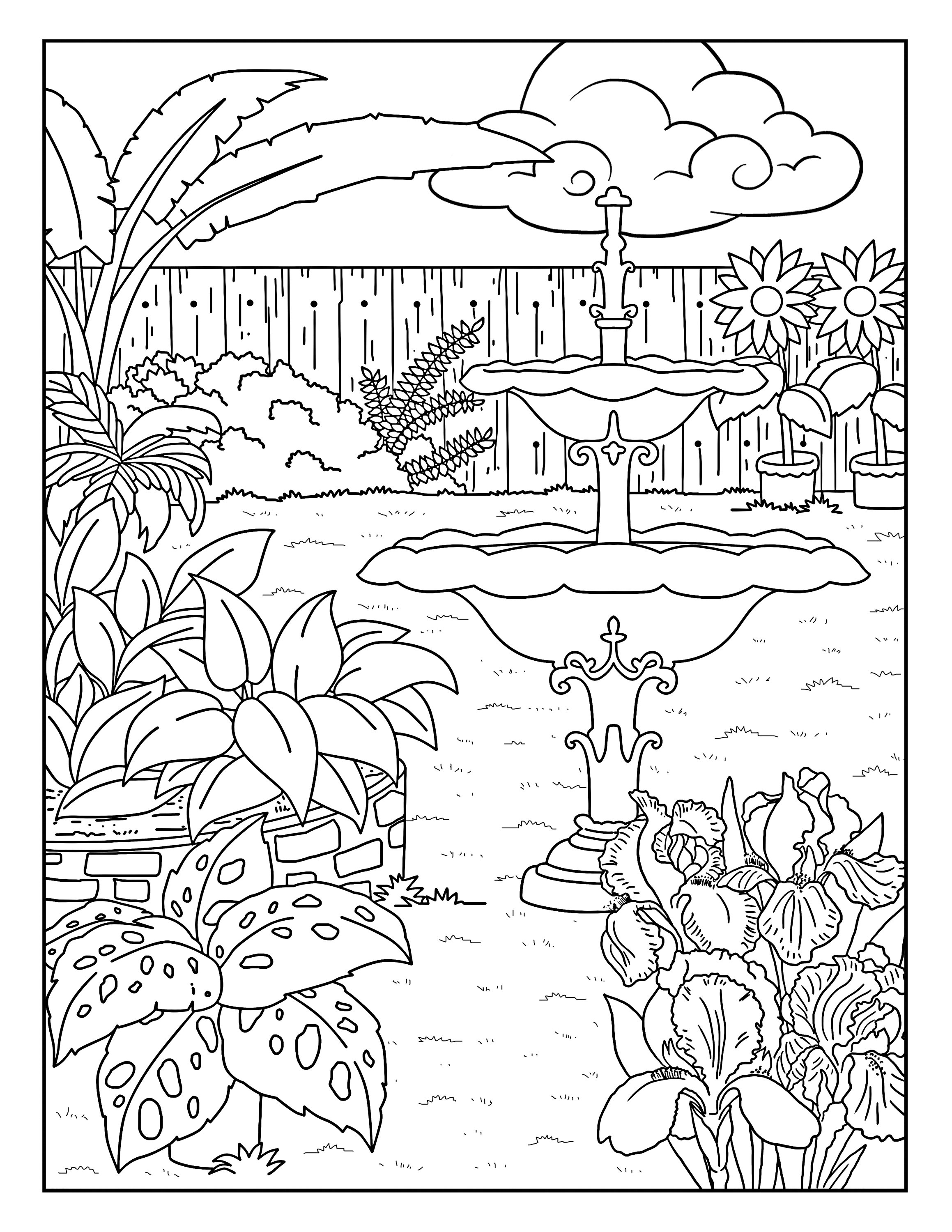 Fountain garden gallery coloring pages for adults printable coloring page instant download pdf