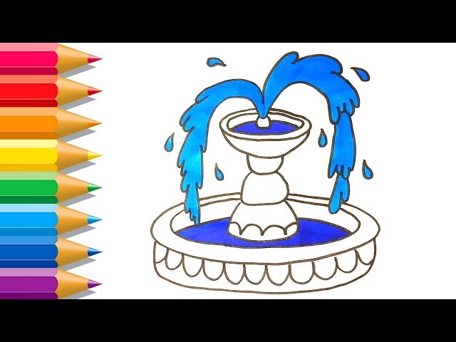 How to draw fountain coloring pages for kids with color markers