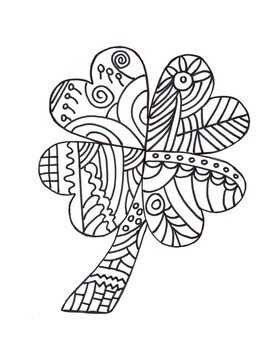 St patricks day art kids zentangle pattern coloring page four leaf clover