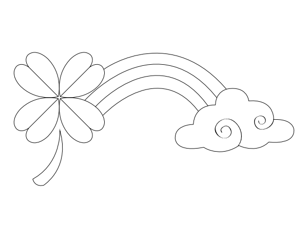 Printable four leaf clover and rainbow coloring page