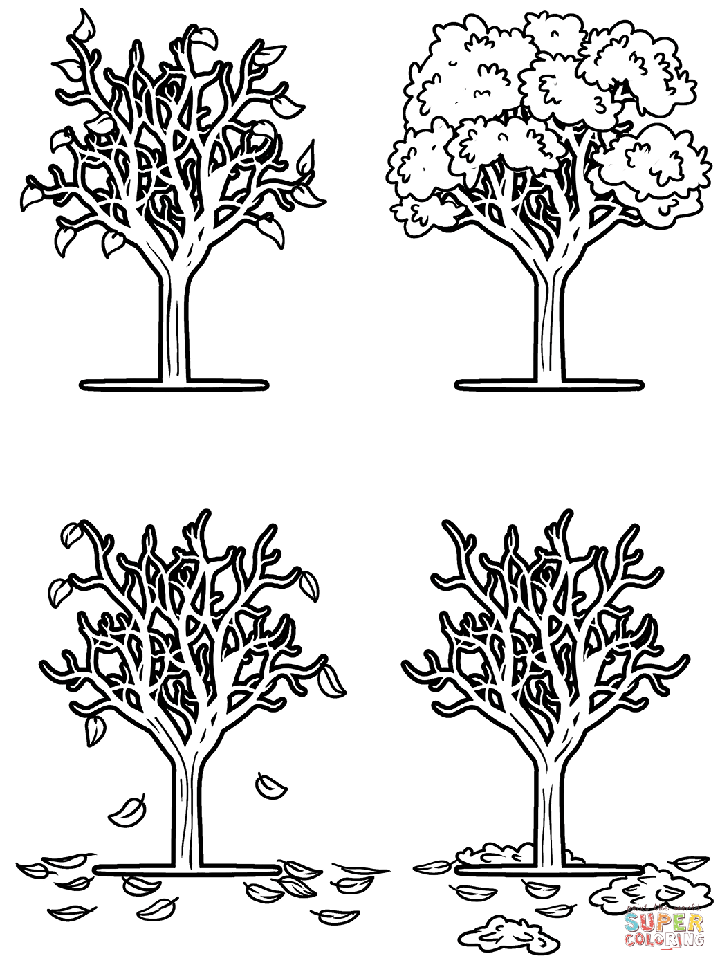 Four seasons tree coloring page free printable coloring pages