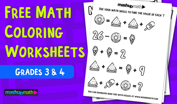 Free math coloring worksheets for rd and th grade â mashup math