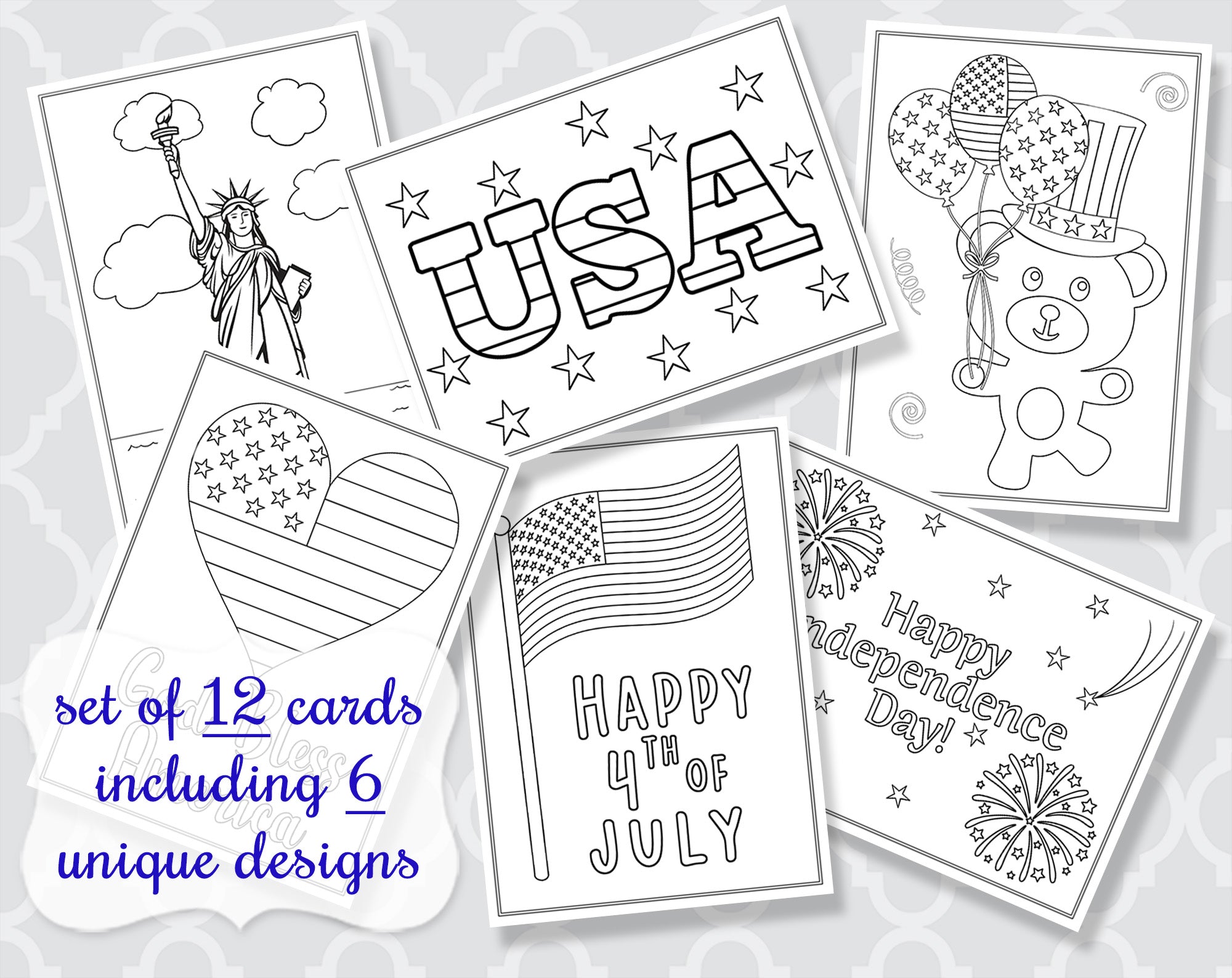 Th of july coloring cards set of â the invite lady