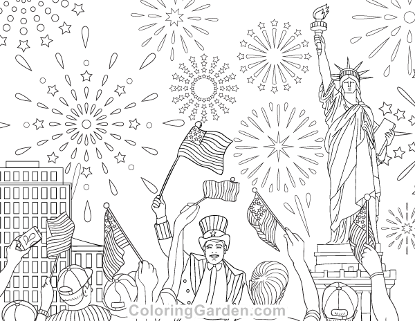 Independence day celebration adult coloring page