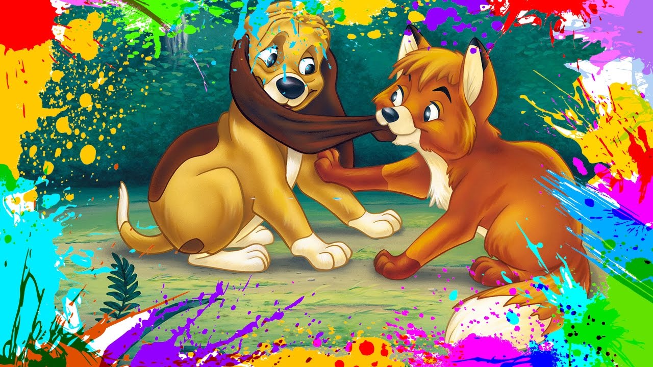 Painting the fox and the hound coloring book pages for kids paint and color the fox and the hound