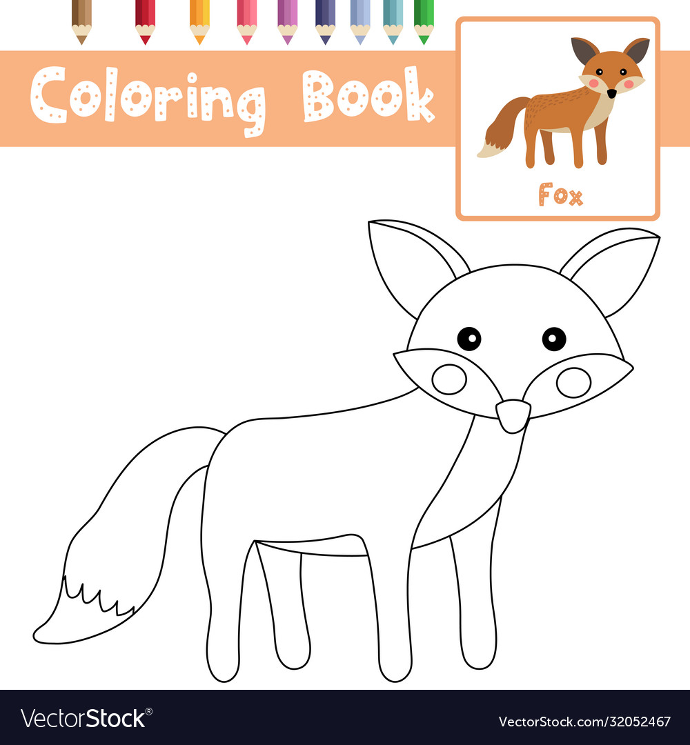 Coloring page fox animal cartoon character vector image