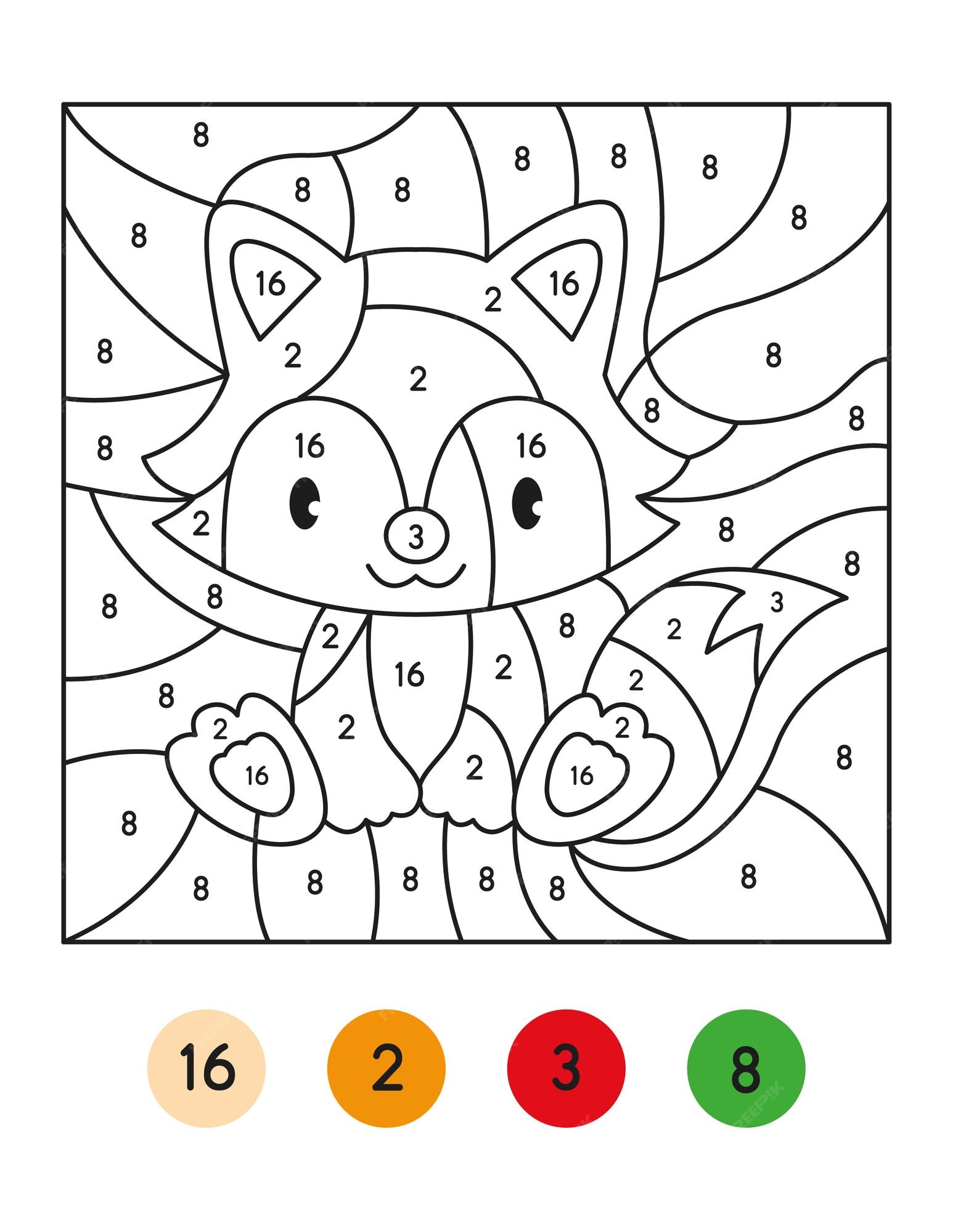 Premium vector color by number activity color by code activity for kids fox coloring page vector