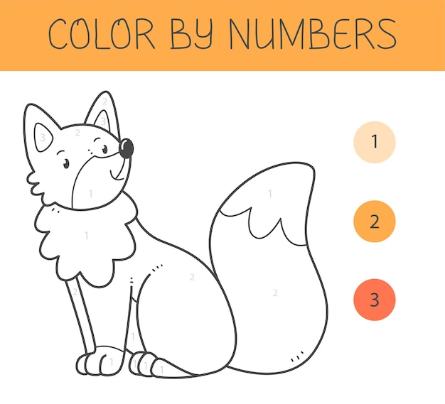 Premium vector color by numbers coloring book for kids with a fox coloring page with cute cartoon fox