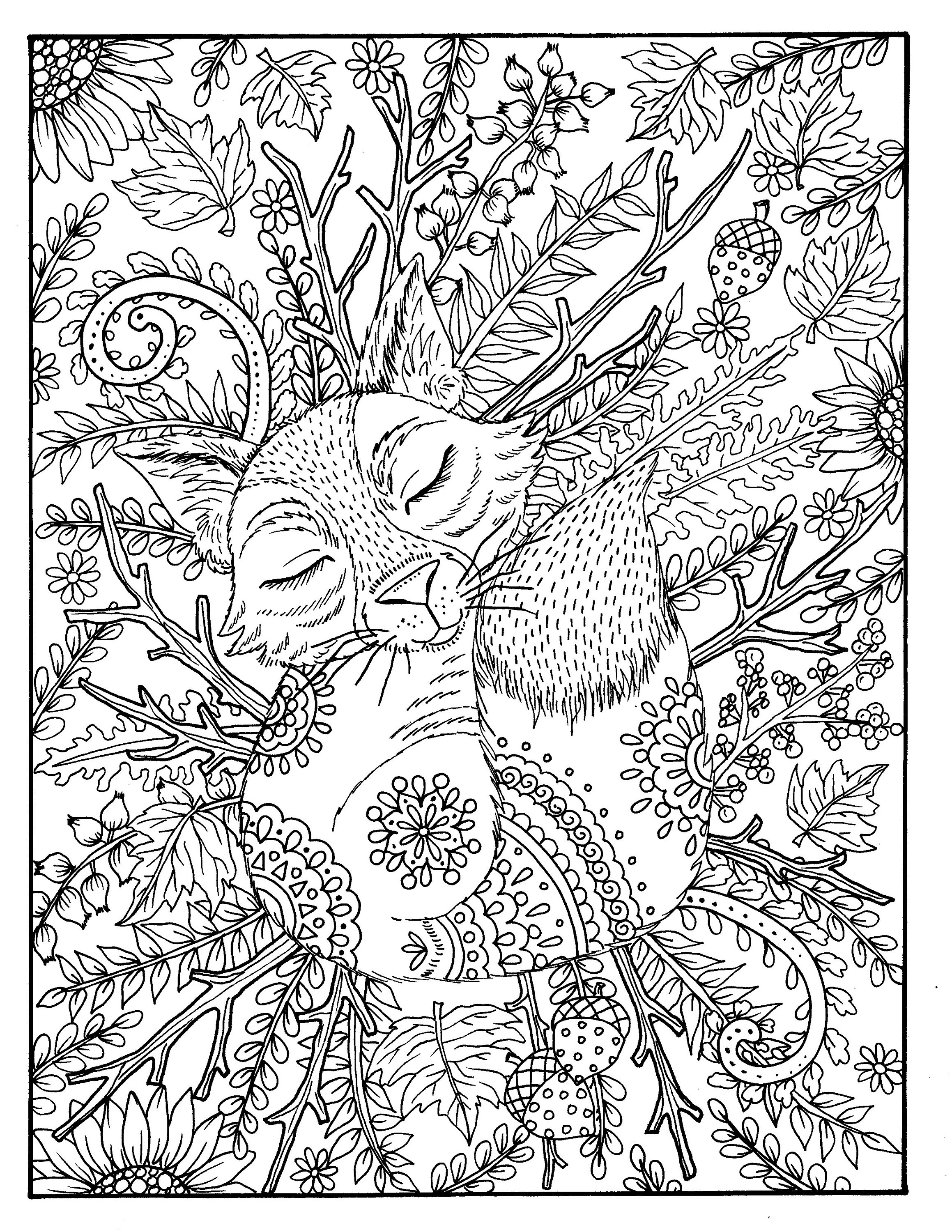 Fall fox coloring page digital coloring adult coloring digi thanksgiving pages to color