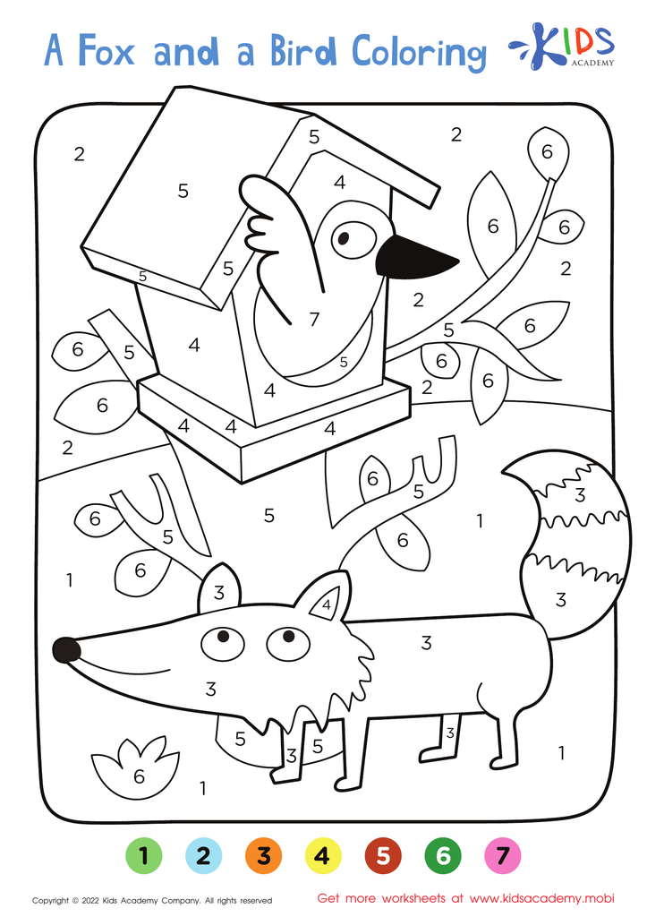 A fox and a bird â coloring by numbers for kids