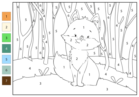Fox color by number free printable coloring pages