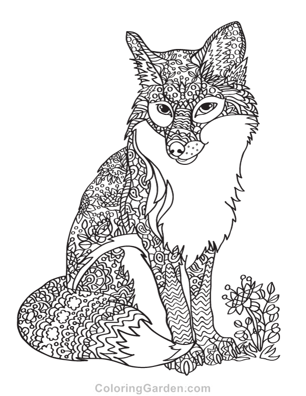 Fox adult coloring page