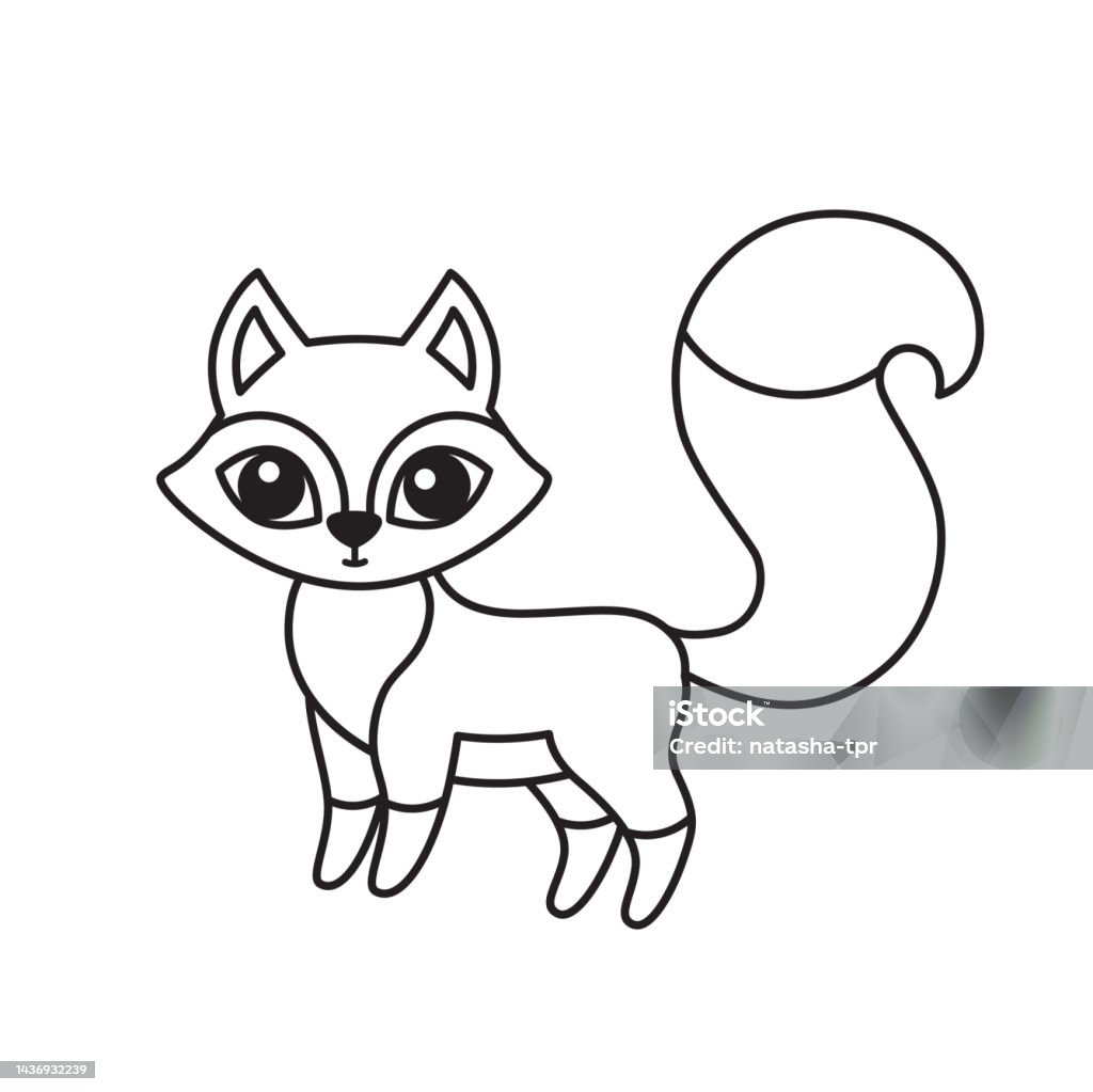 Vector coloring book illustration cute fox in cartoon style stock illustration