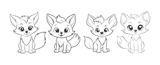 Premium vector cute fox cartoon line art coloring page for kids baby fox animal coloring book illustration