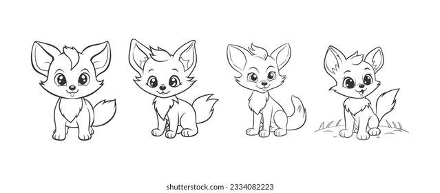 Cute fox cartoon line art coloring stock vector royalty free